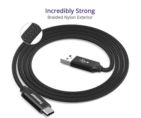 Tronsmart CPP3 Powerlink Braided Nylon USB Type C to USB A 2.0 Charging Syncing Cable 6 Feet 2 Pack