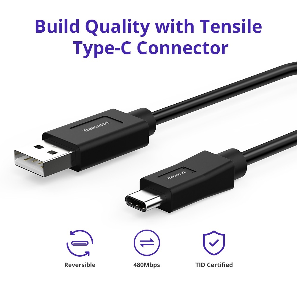 Tronsmart [1 Pack] CC04 Type-C (USB-C) Male to Type-A (USB-A) 2.0 Male Sync & Charging Cable (3.3ft, 1 x Black)